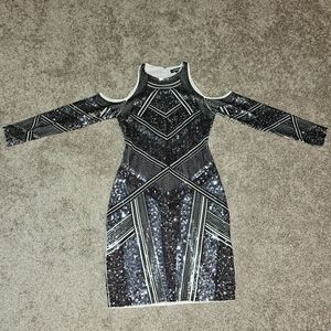 Express black, nude, and silver sequin party dress size XS